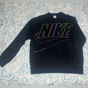 Nike Men's Black Crewneck Sweater with Multicolor Logo